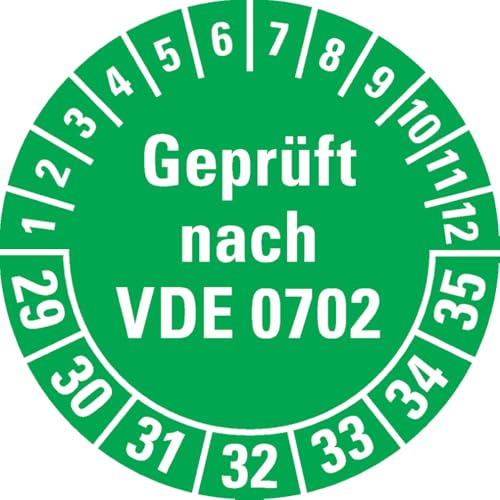 Dreifke® Prüfplakette Geprüft nach VDE 0702 29-35, grün, Dokumentenfolie, Ø30mm, 18/Bogen von Dreifke