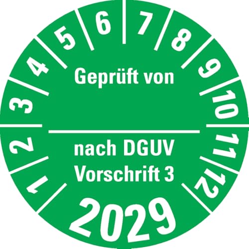 Dreifke® Prüfplakette Geprüft von nach DGUV 3, 2029, grün, Dokumentenfolie, Ø 30mm, 108/Heft von Dreifke