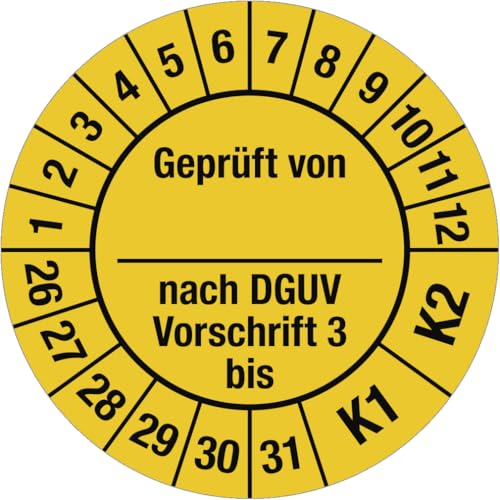 Dreifke® Prüfplakette Geprüft...DGUV Vorschrift 3 bis, 2026-2031,Folie,Ø 30 mm,10 Stück/Bogen von Dreifke