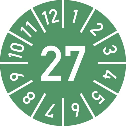 Dreifke® Prüfplakette Jahr 27 mit Monaten, grün, Folie, Ø 10 mm, 10 St./Bo. von Dreifke