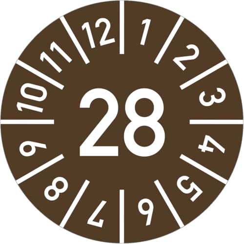 Dreifke® Prüfplakette Jahr 28 mit Monaten, braun, Folie, Ø 20 mm, 10 Stück/Bogen von Dreifke