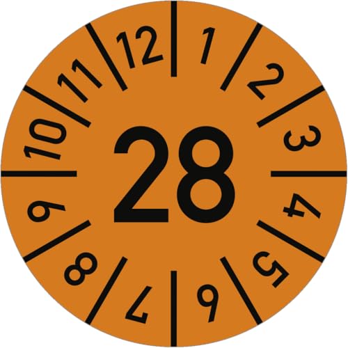 Dreifke® Prüfplakette Jahr 28 mit Monaten, orange, Folie, Ø 30 mm, 10 Stück/Bogen von Dreifke
