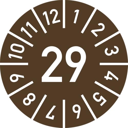 Dreifke® Prüfplakette Jahr 29 mit Monaten, braun, Dokumentenfolie, Ø 30 mm, 10 Stück/Bogen von Dreifke