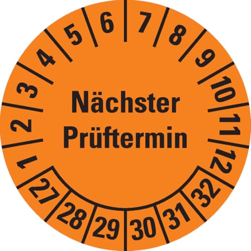 Dreifke® Prüfplakette Nächster Prüftermin, 27-32, orange, Folie, ablösb. Ø20mm, 36/Bogen von Dreifke