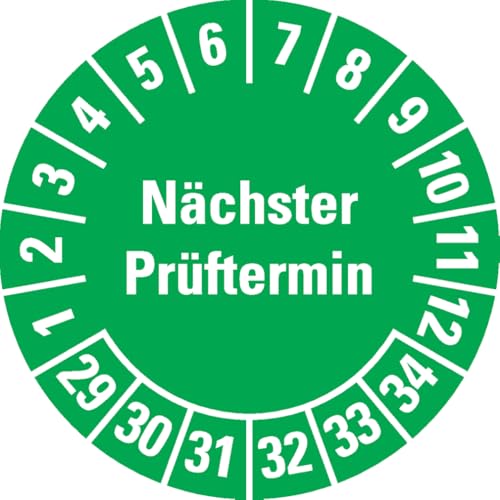 Dreifke® Prüfplakette Nächster Prüftermin, 29-34, grün, Dokumentenfolie, Ø 30mm, 108/Heft von Dreifke