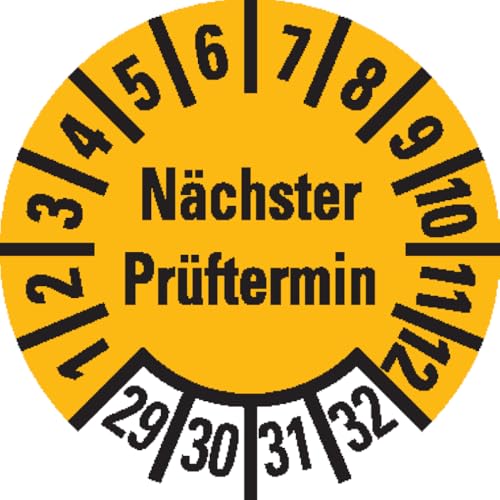 Dreifke® Prüfplakette Nächster Prüftermin 29-32, gelb, Dokumentenfolie, Ø 10mm, 128/Bogen von Dreifke