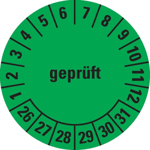 Dreifke® Prüfplakette geprüft 26-31, grün, Folie, ablösbar, Ø 20mm, 36/Bogen von Dreifke