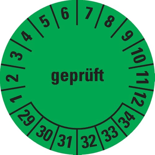Dreifke® Prüfplakette geprüft 29-34, grün, Dokumentenfolie, selbstklebend, Ø 30mm, 108/Heft von Dreifke