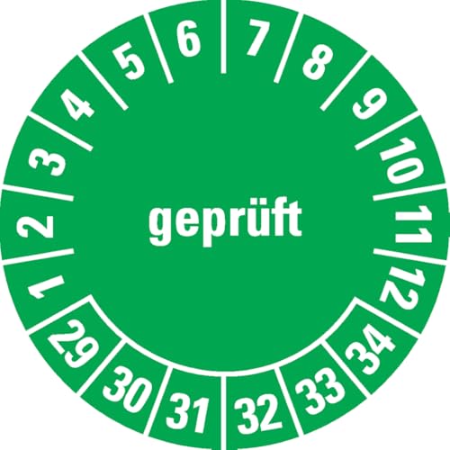 Dreifke® Prüfplakette geprüft 29-34, grün, Dokumentenfolie, selbstklebend, Ø15mm, 60/Bogen von Dreifke