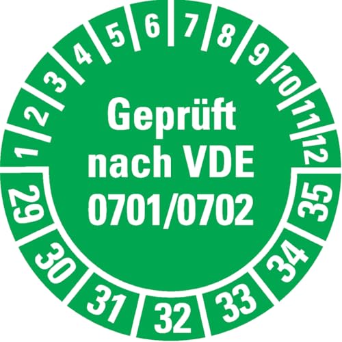 Dreifke® Prüfplakette geprüft nach VDE0701/0702, 29-35, grün, Dokumentenfolie, Ø30mm, 108/Heft von Dreifke