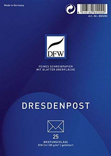 Briefumschlag DresdenPost - DIN C6, gefüttert, 80 g/qm, 25 Stück von Dresdner Feinpapierwerkstatt