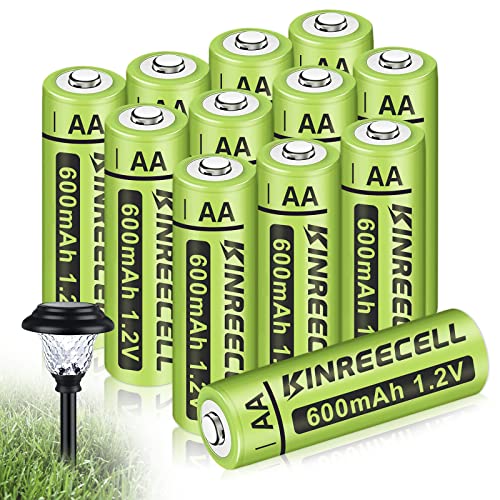 KINREECELL Wiederaufladbare AA-Batterien, Ni-MH-Doppel-A-Solarbatterien, hohe Kapazität, 1,2 V, vorgeladen für Solarleuchten im Freien, Lichterkette, Wegeleuchten (AA-600 mAh-12 Stück) von Dresmannst