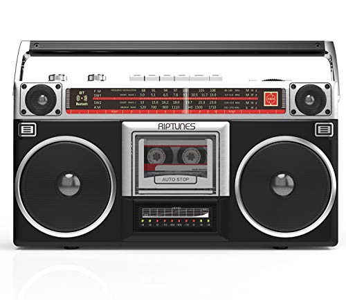 Riptunes Boombox Radio Kassettenspieler Recorder, AM/FM -SW1/SW2 Radio, kabelloses Streaming, USB/Micro SD Slots, AUX In, Kopfhöreranschluss, Konvertieren von Kassetten auf USB/SD, Klassischer 80er Jahre Stil Retro, Schwarz von Dresmannst