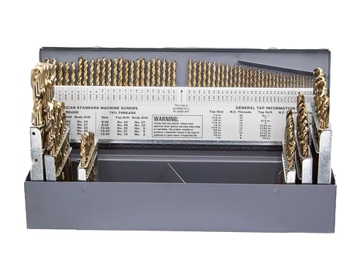 HSS-America D/ACO Serie-Cobalt-Bohrer Bit-Set in Metall Fall (13–115-teiliges Set, 1/40,6 cm-1, A-Z, 1-# 80, 1,00 mm – 13.00 mm), Split Point, Gold Finish, Spiral Flute, 1/16" - 1/2" A-Z #1-#60, 1 von Drill America
