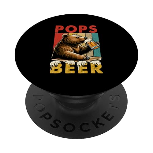Vintage Retro Pops Beer Father's Day Bear Drinking Beer PopSockets Klebender PopGrip Vintage Retro Pops Beer Father's Day Bear Drinking Beer PopSockets Klebender PopGrip von Drinking Beer Father's Day Costume