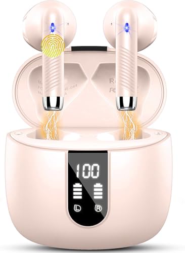 Bluetooth Kopfhörer, Kopfhörer Kabellos Bluetooth 5.3 In Ear Kopfhörer mit 4 HD Mic, 2024 Kabellose Kopfhörer 42Std ENC Noise Cancelling Earbuds Tiefer Bass, IP7 Wasserdicht Ohrhörer LED-Anzeige,rosa Bluetooth Kopfhörer, Kopfhörer Kabellos Bluetooth 5.3 In Ear Kopfhörer mit 4 HD Mic, 2024 Kabellose Kopfhörer 42Std ENC Noise Cancelling Earbuds Tiefer Bass, IP7 Wasserdicht Ohrhörer LED-Anzeige,rosa von Drsaec