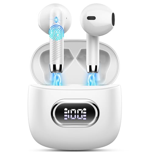 Bluetooth Kopfhörer, Kopfhörer Kabellos Bluetooth 5.3 In Ear Kopfhörer mit 4 HD Mic, 2024 Kabellose Kopfhörer 42Std ENC Noise Cancelling Earbuds Tiefer Bass, IP7 Wasserdicht Ohrhörer LED-Anzeige Weiß Bluetooth Kopfhörer, Kopfhörer Kabellos Bluetooth 5.3 In Ear Kopfhörer mit 4 HD Mic, 2024 Kabellose Kopfhörer 42Std ENC Noise Cancelling Earbuds Tiefer Bass, IP7 Wasserdicht Ohrhörer LED-Anzeige Weiß von Drsaec