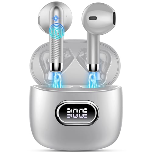Bluetooth Kopfhörer, Kopfhörer Kabellos Bluetooth 5.3 In Ear Kopfhörer mit 4 HD Mic, 2024 Kabellose Kopfhörer 42Std ENC Noise Cancelling Earbuds Tiefer Bass, IP7 Wasserdicht Ohrhörer LED-Anzeige Grau Bluetooth Kopfhörer, Kopfhörer Kabellos Bluetooth 5.3 In Ear Kopfhörer mit 4 HD Mic, 2024 Kabellose Kopfhörer 42Std ENC Noise Cancelling Earbuds Tiefer Bass, IP7 Wasserdicht Ohrhörer LED-Anzeige Grau von Drsaec