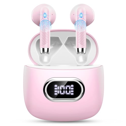 Bluetooth Kopfhörer, Kopfhörer Kabellos Bluetooth 5.3 In Ear Kopfhörer mit 4 HD Mic, 2024 Kabellose Kopfhörer 42Std ENC Noise Cancelling Earbuds Tiefer Bass, IP7 Wasserdicht Ohrhörer USB-C pink weiß von Drsaec