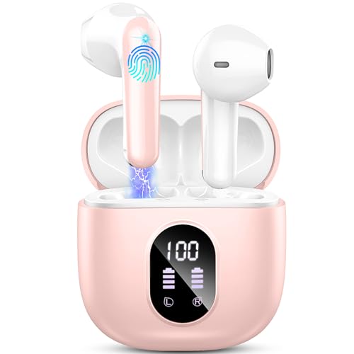 Bluetooth Kopfhörer, Kopfhörer Kabellos Bluetooth 5.4 In Ear Kopfhörer, Kabellose Kopfhörer mit 4 ENC Noise Cancelling Mic, 50H Spielzeit Wireless Earbuds, LED-Anzeige, Ohrhörer IP7 Wasserdichte Pink von Drsaec
