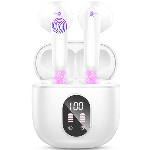 Bluetooth Kopfhörer, Kopfhörer Kabellos Bluetooth 5.4 In Ear Kopfhörer, Kabellose Kopfhörer mit 4 ENC Noise Cancelling Mic, 50H Spielzeit Wireless Earbuds, LED-Anzeige, Ohrhörer IP7 wasserdichte Weiß von Drsaec
