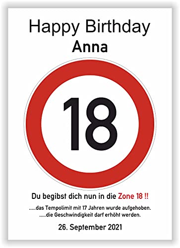 18 Jahre Happy Birthday Verkehrszeichen Karte - Geschenk zum 18. Geburtstag Geschenkidee Mann Geburtstagsgeschenk Frau achtzehn Party Deko Bild Geburtstagskarte von Druck-Geschenk
