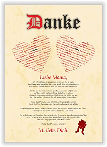 Danksagung Muttertag Urkunde Geschenkidee Mutti Liebeserklärung für Mama Geschenk Frau mit Glückwunschkarte und Umschlag (Beige) von Druck-Geschenk
