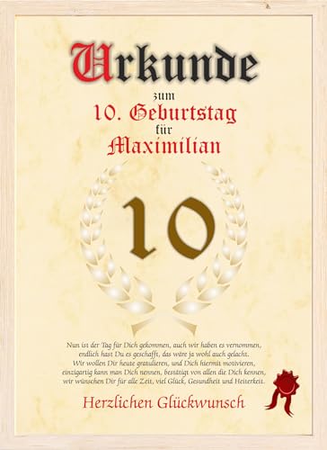 Urkunde zum 10. Geburtstag - Glückwunsch Geschenkurkunde personalisiertes Geschenk Gedicht Grußkarte mit Spruch DIN A4 von Druck-Geschenk
