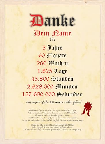 personalisierte Geschenkidee Urkunde mit Name Karte für Sie und Ihn 5 Hochzeitstag 5 Jahrestag Mann Frau Geschenk für Partner oder Partnerin - persönliches Geschenk von Druck-Geschenk