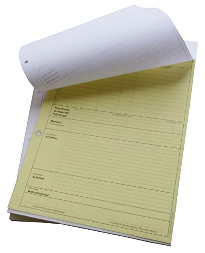 10x Bau-Tagesbericht, Baubericht DIN A4, 2-fach selbstdurchschreibend, 2x50 Blatt weiß/gelb - gelocht (22235) von Druckerei Scharlau