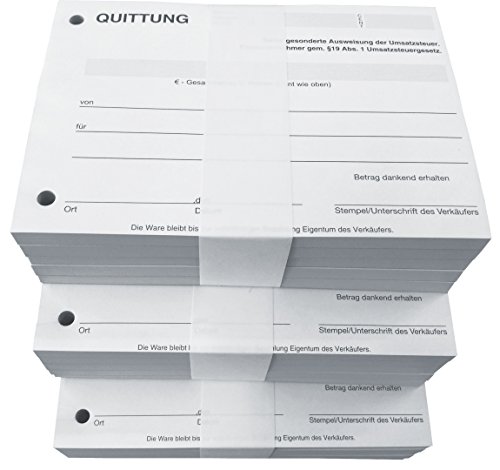 10x Block Quittung - Quittungsblock für Kleinunternehmer (§19) - 2 x 50 Blatt DIN A6 - gelocht - SD -durchschreibend (22427) von Druckerei Scharlau