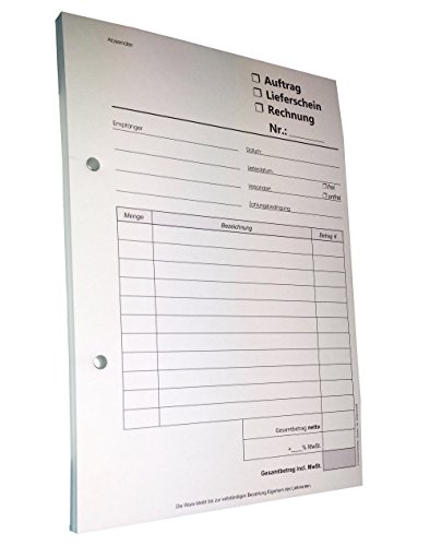 10x Kombiformular-Auftrag - Lieferschein - Rechnung DIN A5, 2-fach selbstdurchschreibend,2x50 Blatt weiß/grün - gelocht (22433) von Druckerei Scharlau