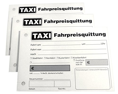 10x Taxiquittung - Taxi-Fahrpreisquittung als Block - 2 x 50 Blatt DIN A6 - gelocht - SD -durchschreibend (22428) von Druckerei Scharlau