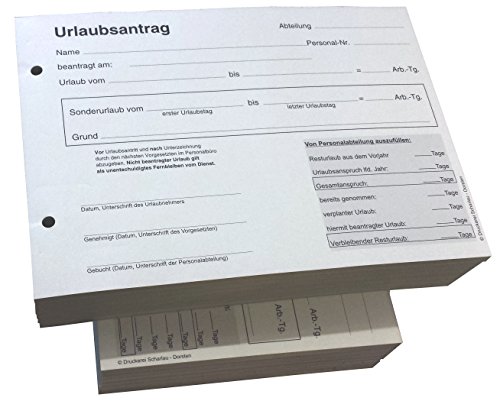 10x Urlaubsantrag - Blocks Urlaubsantrag - Urlaub - DIN A5 quer - 3-fach - durschschreibend 3 x 30 Blatt - SD (22239) von Druckerei Scharlau