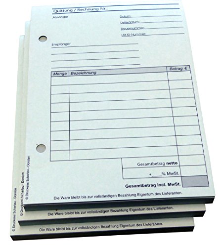 16x Block Quittung - Quittungsblock - 50 Blatt DIN A6 Hochformat - gelocht - (22284) von Druckerei Scharlau