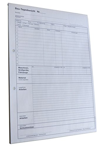 1x Bau-Tagesbericht, Baubericht DIN A4, 2-fach selbstdurchschreibend, 2x50 Blatt weiß/gelb - gelocht (22235) von Druckerei Scharlau