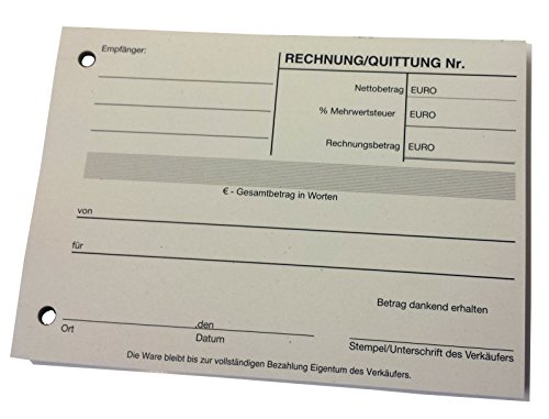 1x Block Quittung - Quittungsblock RECYCLINGPAPIER - 100 Blatt DIN A6 Hochformat - gelocht - (22358) von Druckerei Scharlau