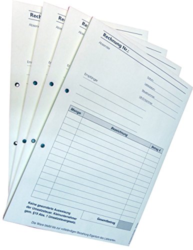 1x Rechnungsblock Block Rechnung Kleinunternehmer nach § 19 DIN A5, 2-fach selbstdurchschreibend 2x50 Blatt - gelocht (22435) von Druckerei Scharlau