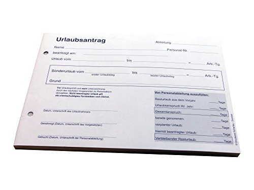 1x Urlaubsantrag - Blocks Urlaubsantrag - Urlaub - DIN A5 quer - 3-fach - durschschreibend 3 x 30 Blatt - SD (22239) von Druckerei Scharlau