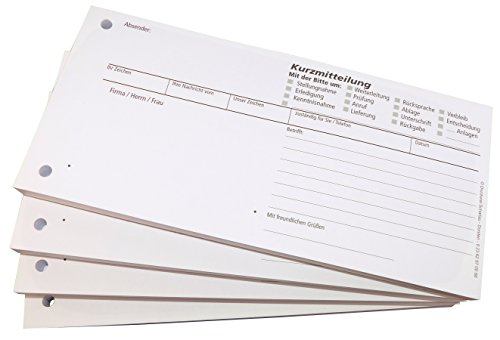 4x Block Kurzmitteilung - 100 Blatt, 10 x 21cm, gelocht -Qualitäts-Offset-Papier 80g/m² (22611) von Druckerei Scharlau