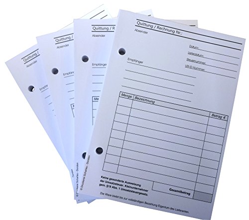 5x Block Rechnung/Quittung für Kleinunternehmer - 2 x 50 Blatt DIN A6 hoch - gelocht - SD -durchschreibend (22419) von Druckerei Scharlau