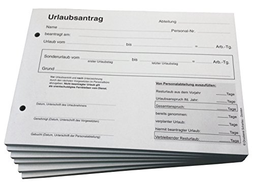 5x Urlaubsantrag - Blocks Urlaubsantrag - Urlaub - DIN A5 quer - 2-fach - durschschreibend 2x50 Blatt - SD (22267) von Druckerei Scharlau