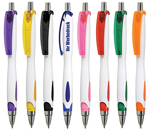 100 Kugelschreiber VICKY rot mit Druck 1-farbig Logo Text Werbung Grafik von Druckspezialist