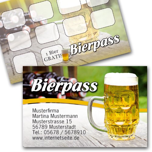 Bier Pass / Bonuskarte Bier / Treuekarte, Gutschein mit Ihrem Firmeneindruck 1000 Stück von Druckspezialist