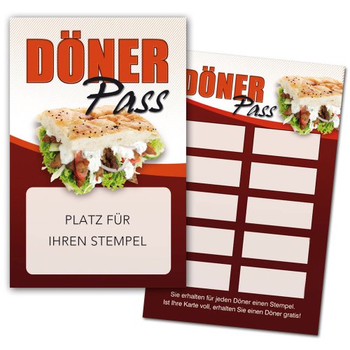 Döner Pass/Bonuskarte Döner/Treuekarte, Gutschein mit Stempelfeld 100 Stück von Druckspezialist