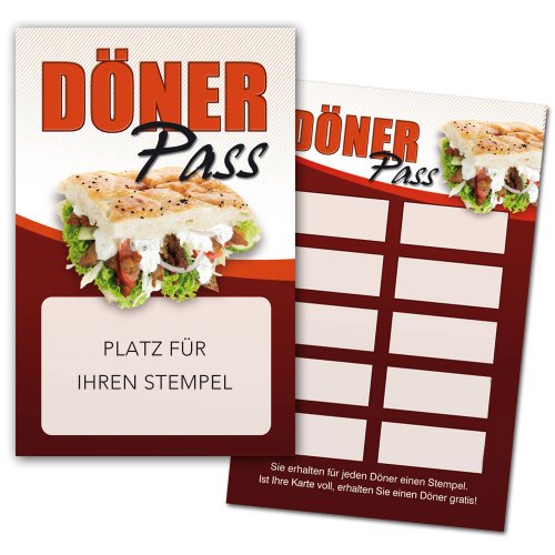 Döner Pass/Bonuskarte Döner/Treuekarte, Gutschein mit Stempelfeld 1000 Stück von Druckspezialist