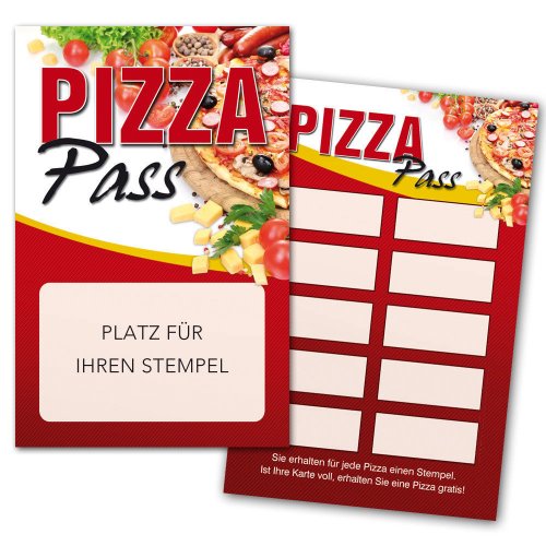 Pizza Pass / Bonuskarte Pizza / Treuekarte, Gutschein mit Stempelfeld 100 Stück von Druckspezialist