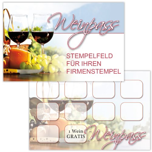 Wein Pass / Bonuskarte Wein / Treuekarte, Gutschein mit Stempelfeld 100 Stück von Druckspezialist