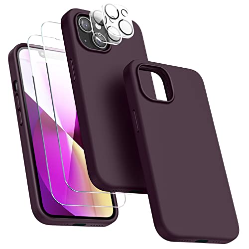 Dssairo [5-in-1 Entworfen für iPhone 13 Hülle, mit 2 Displayschutzfolien + 2 Stück Kameraobjektivschutz, Flüssigsilikon, schlanke, stoßfeste Schutzhülle [Mikrofaserfutter] 6.1 (dunkelviolett)… von Dssairo