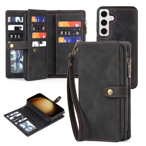 Dswteny Kompatibel mit Samsung Galaxy S23 FE 5G, Brieftaschen-Hülle, Schlüsselband, Handschlaufe, Kartenhalter und Leder, multifunktional, 5,1 cm 1, abnehmbare magnetische Handyhülle, für S 23 EF von Dswteny